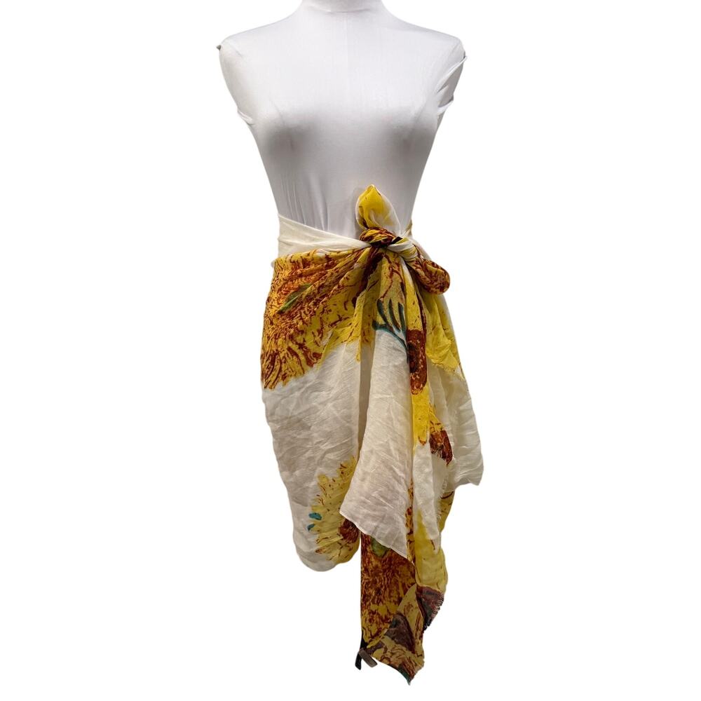 Sunflower Cotton Scarf Wrap Shawl Yellow Floral Lightweight Boho Beach OS